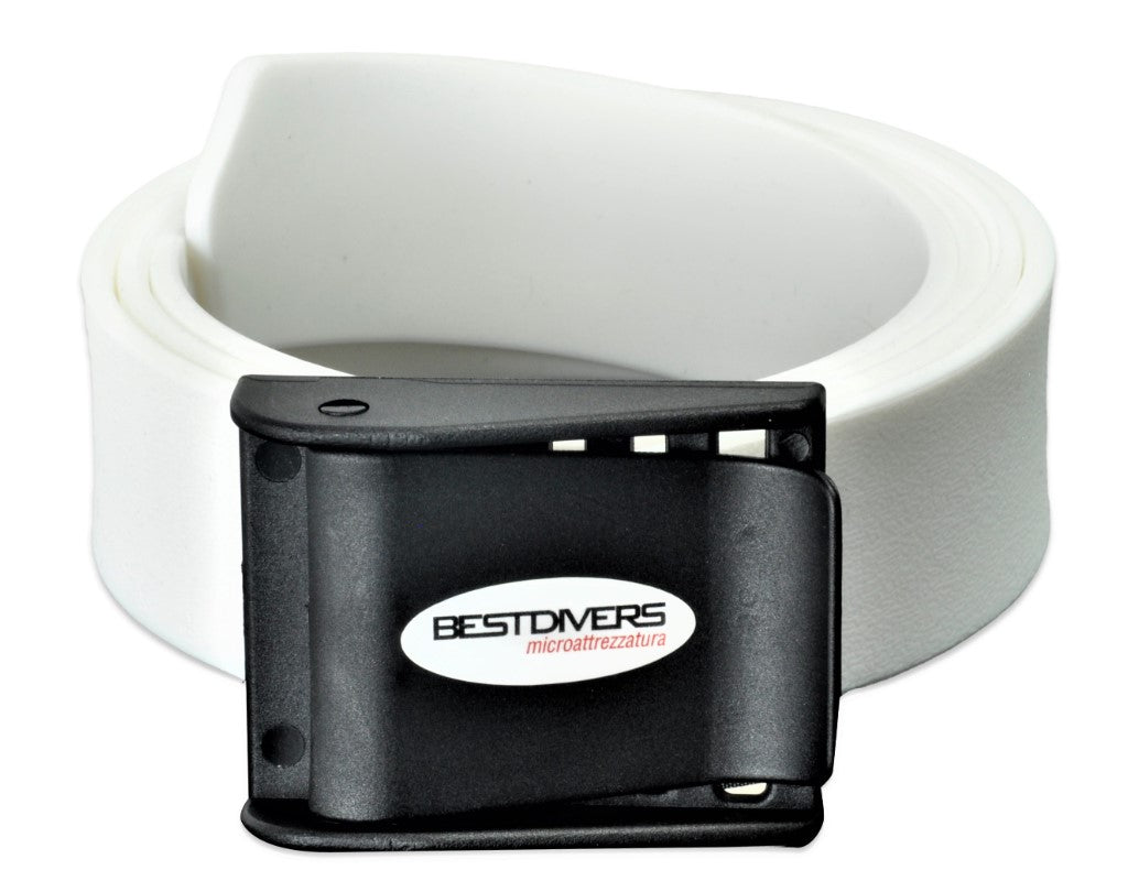 Hvit blybelte i gummi med plastspenne