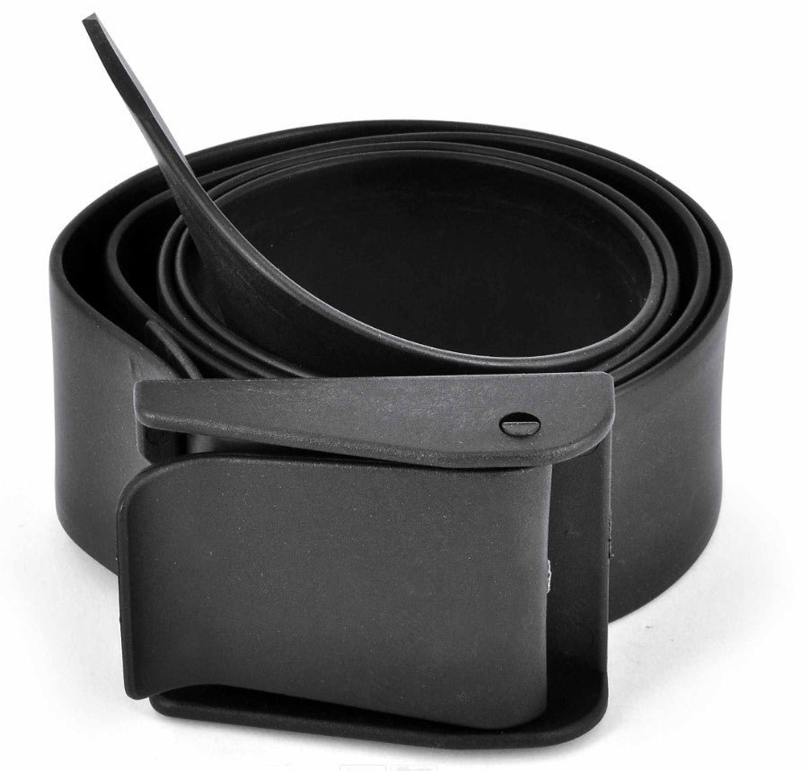 Svart blybelte i gummi med plastspenne